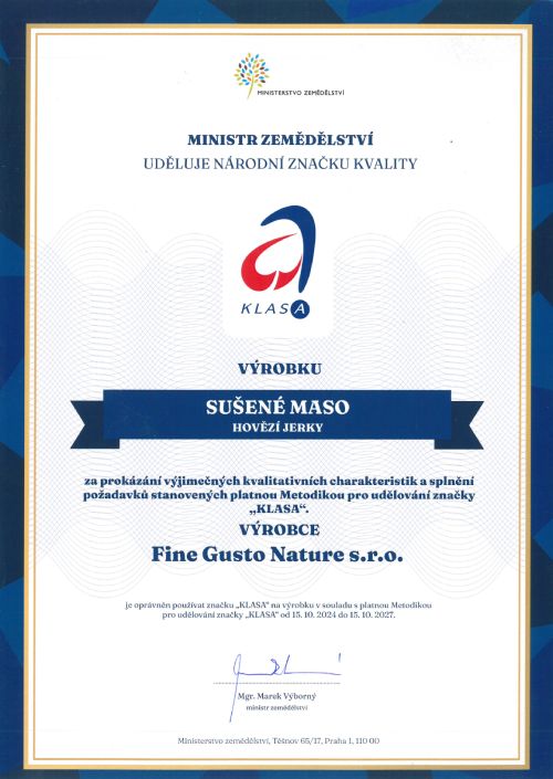Certifikát národní značky kvality KLASA